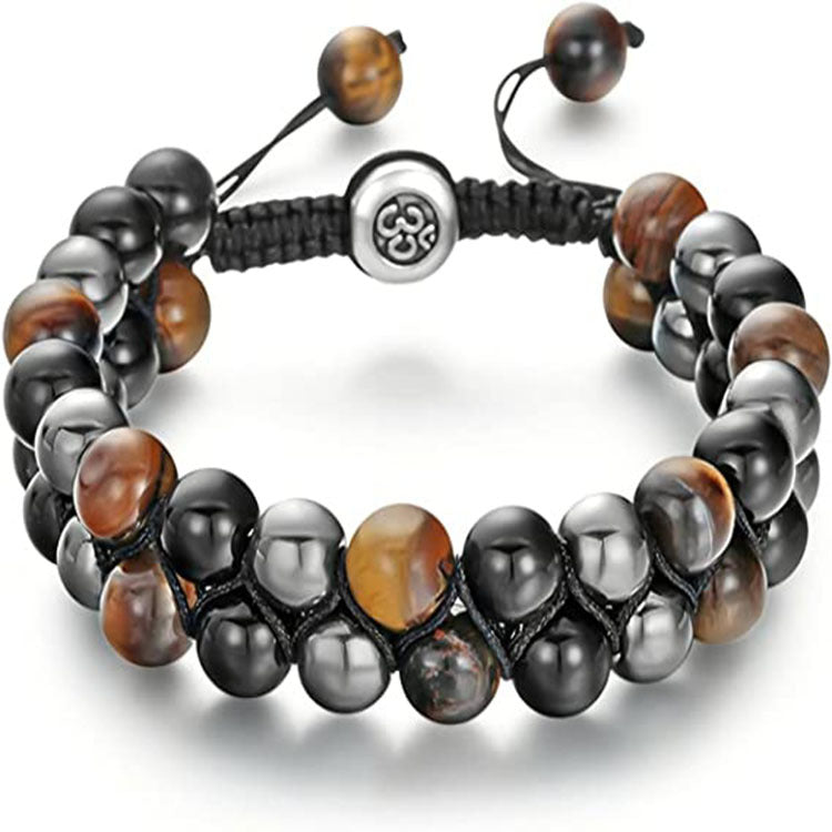 Men's Magnet Natural Stone Tiger Eye Double Bracelet