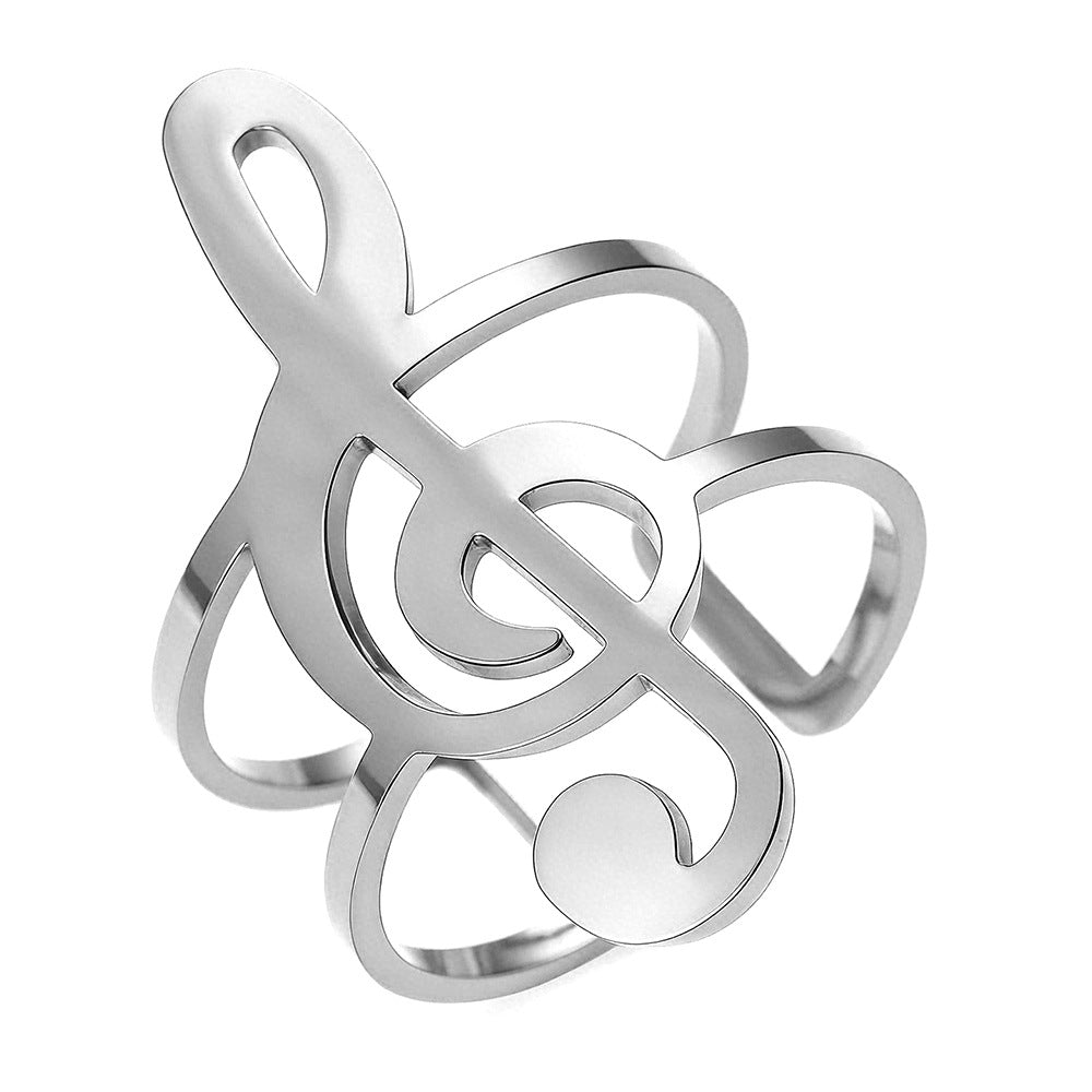 Women's Stainless Steel Metal Texture Musical Note Fashion Niche Rings