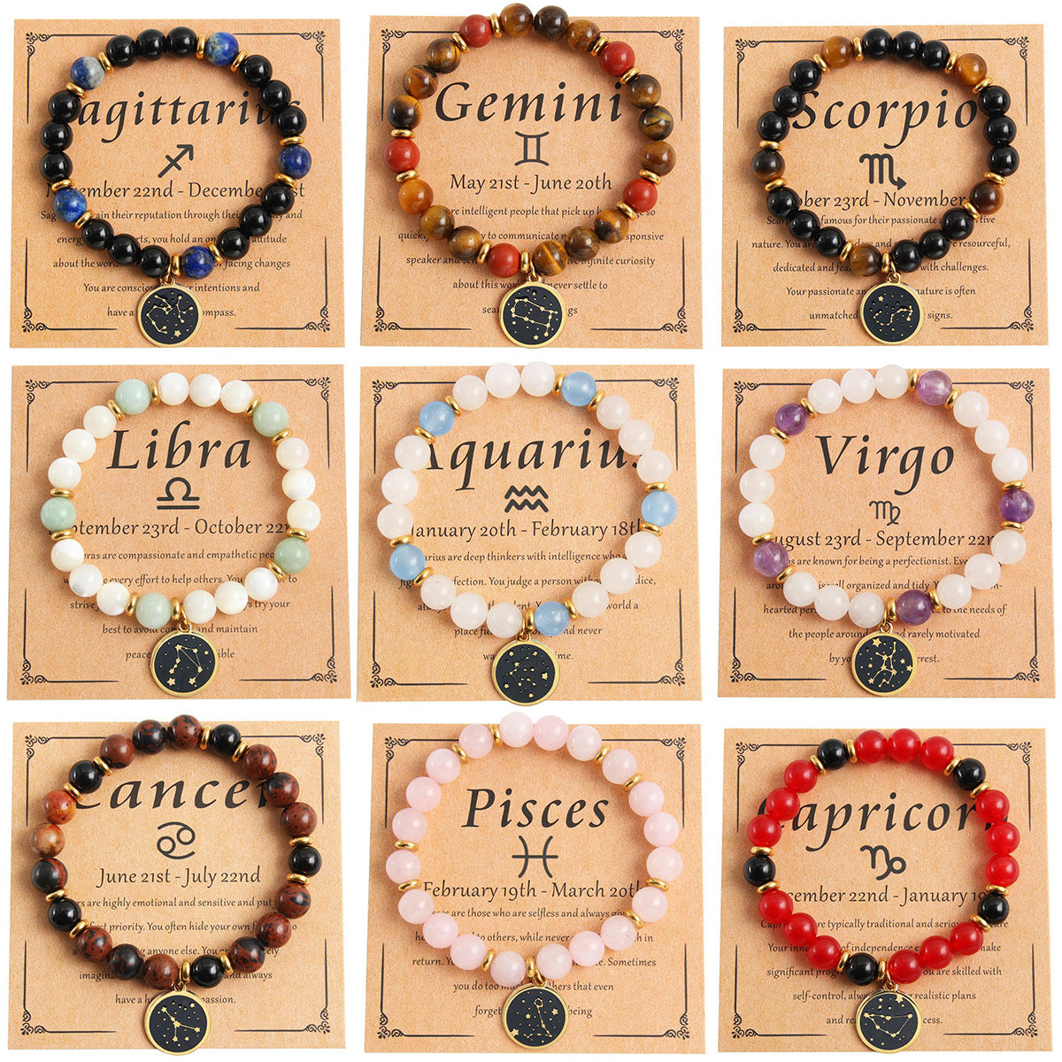 Beaded With Card Round Stainless Steel Gold Plated Drop Oil Bracelets
