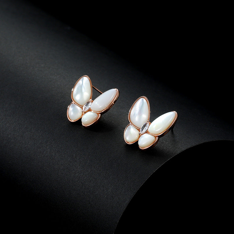 Sier Needle Fashion Shell Butterfly Ear Clip White Earrings