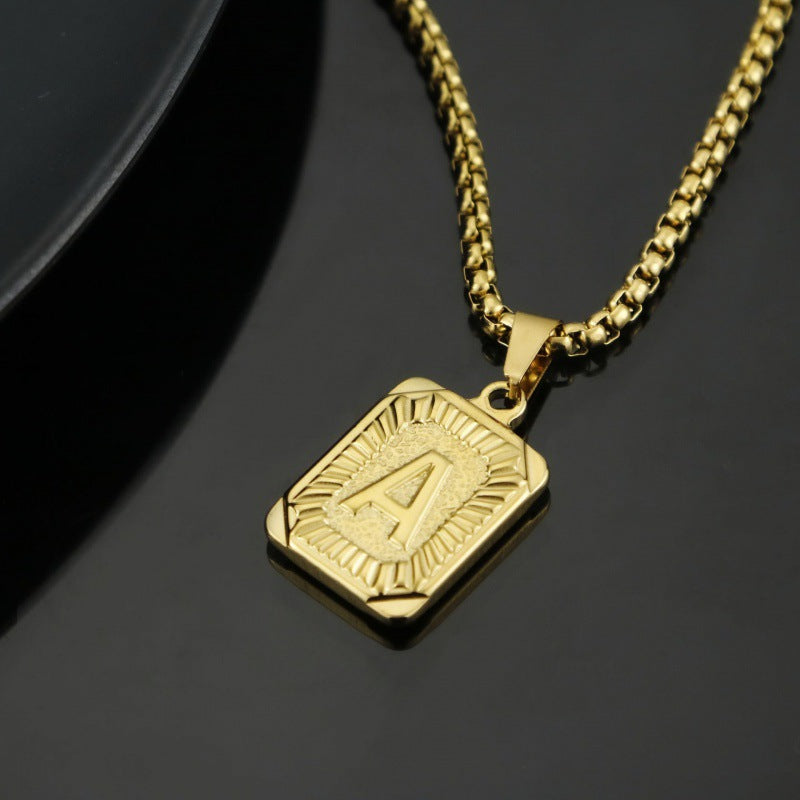 Men's Gold Square Double-sided English Letter Titanium Necklaces