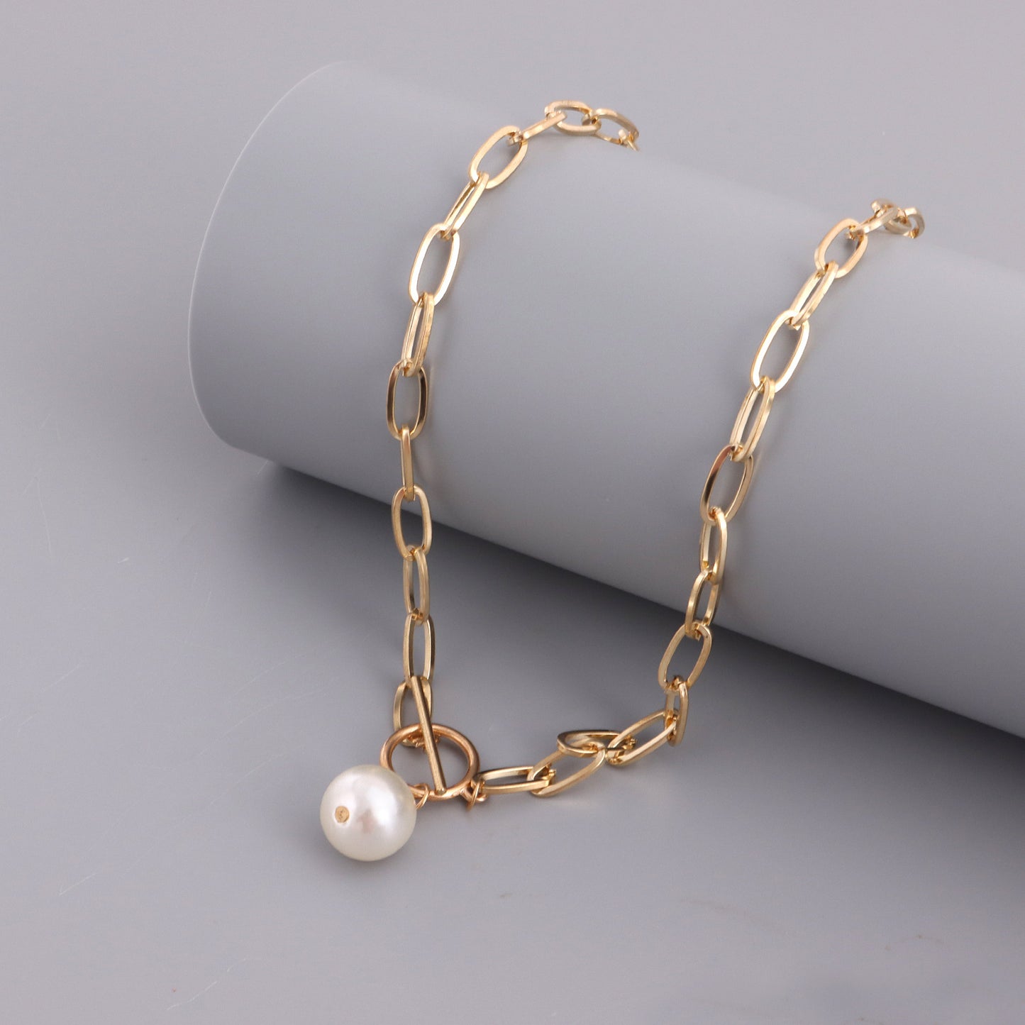 Women's Clip Bamboo Chain Big Pearl Punk Necklaces