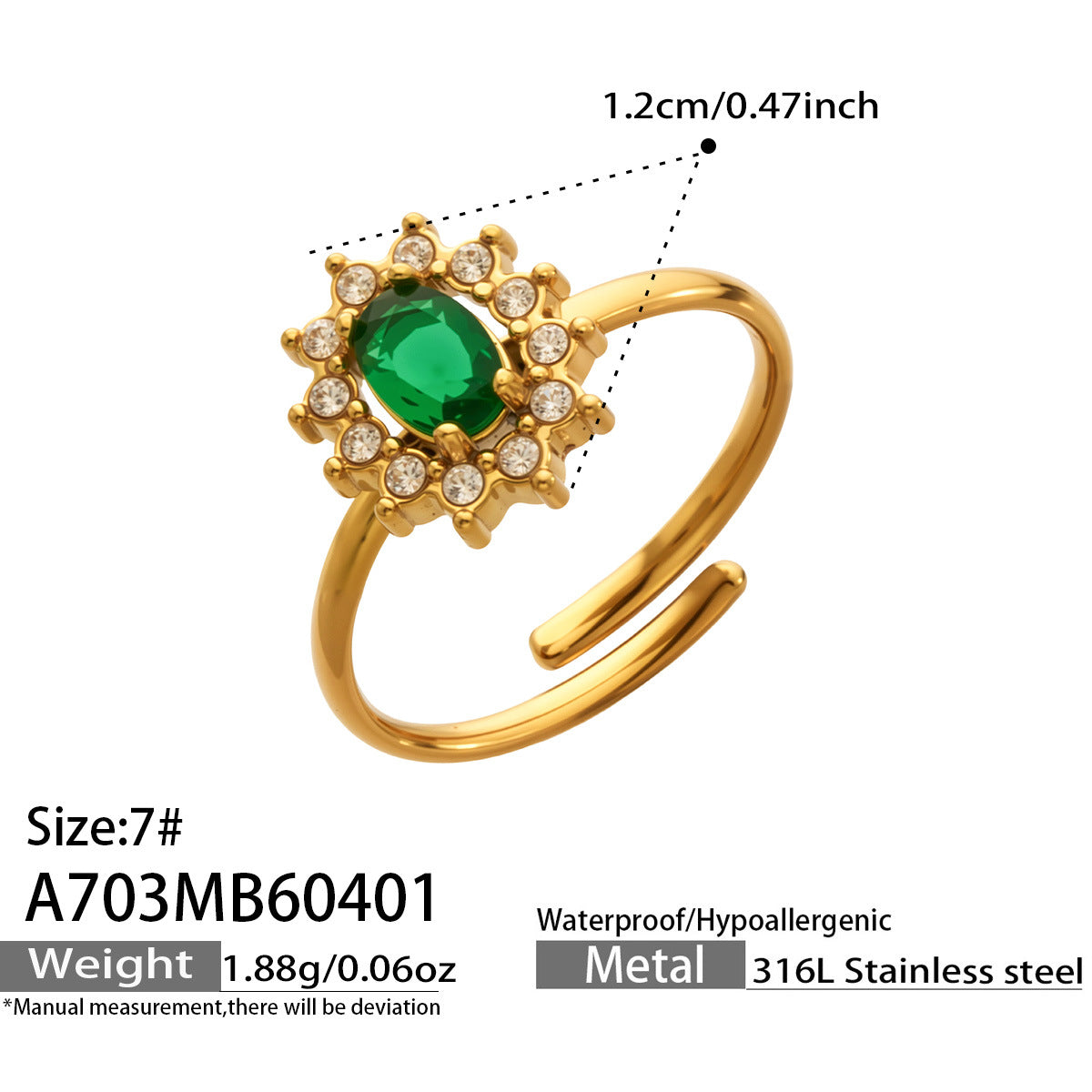 Women's Steel Colored Glass Flower Open Gold Ring
