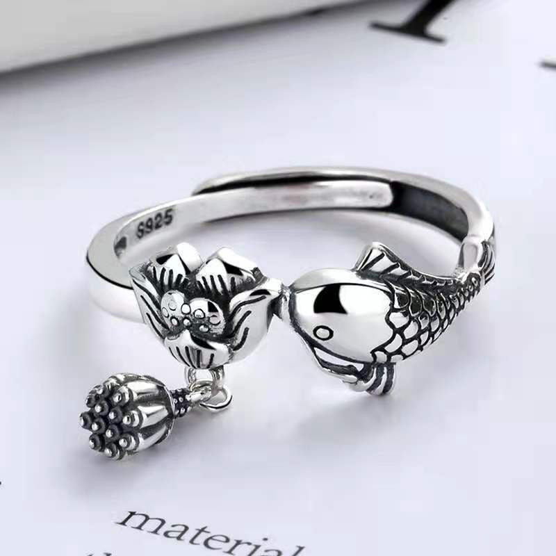 Enamel Color Auspicious Gradient Lucky Koi Chinese Ring