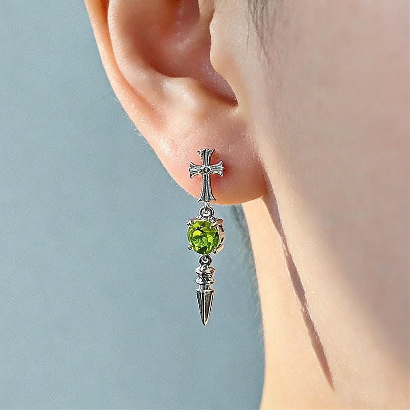 Cross Pestle Iris Series Ear Bone Flash Zircon Sharp Cone Stud Earrings