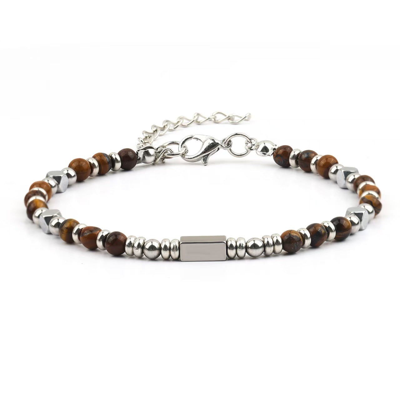 Natural Stone Stainless Steel Black Frosted Golden Balls Beaded Adjustable Bracelet