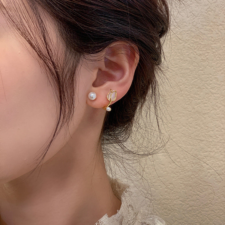 Women's Fashionable Temperament Pearl Design Opal Stone Ear Niche Earrings
