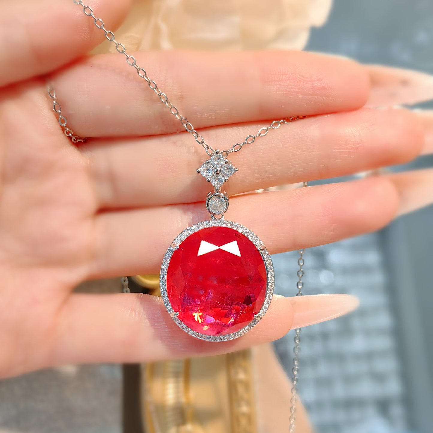 Cotton Red Stone Female Luxurious Exaggerating Big Round Pendants