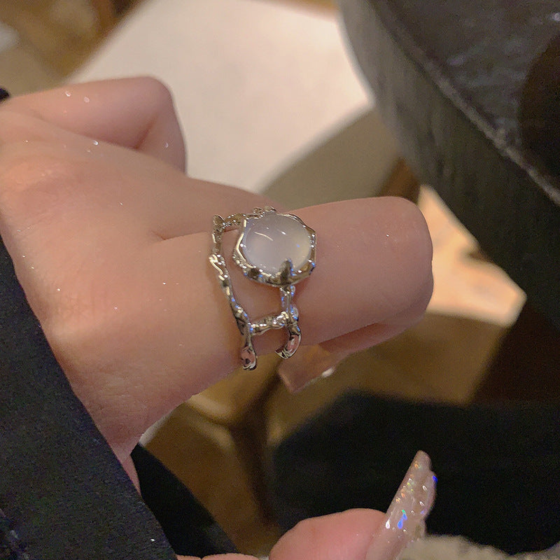 Design Cold Style Opal Open Female High-grade Personality Liquid Texture Ring