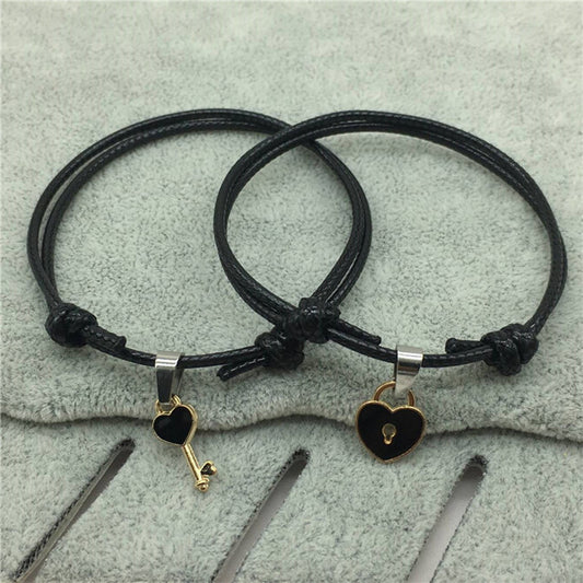 Unisex Alloy Accessories Love Key Black Wax Rope Pair Bracelets