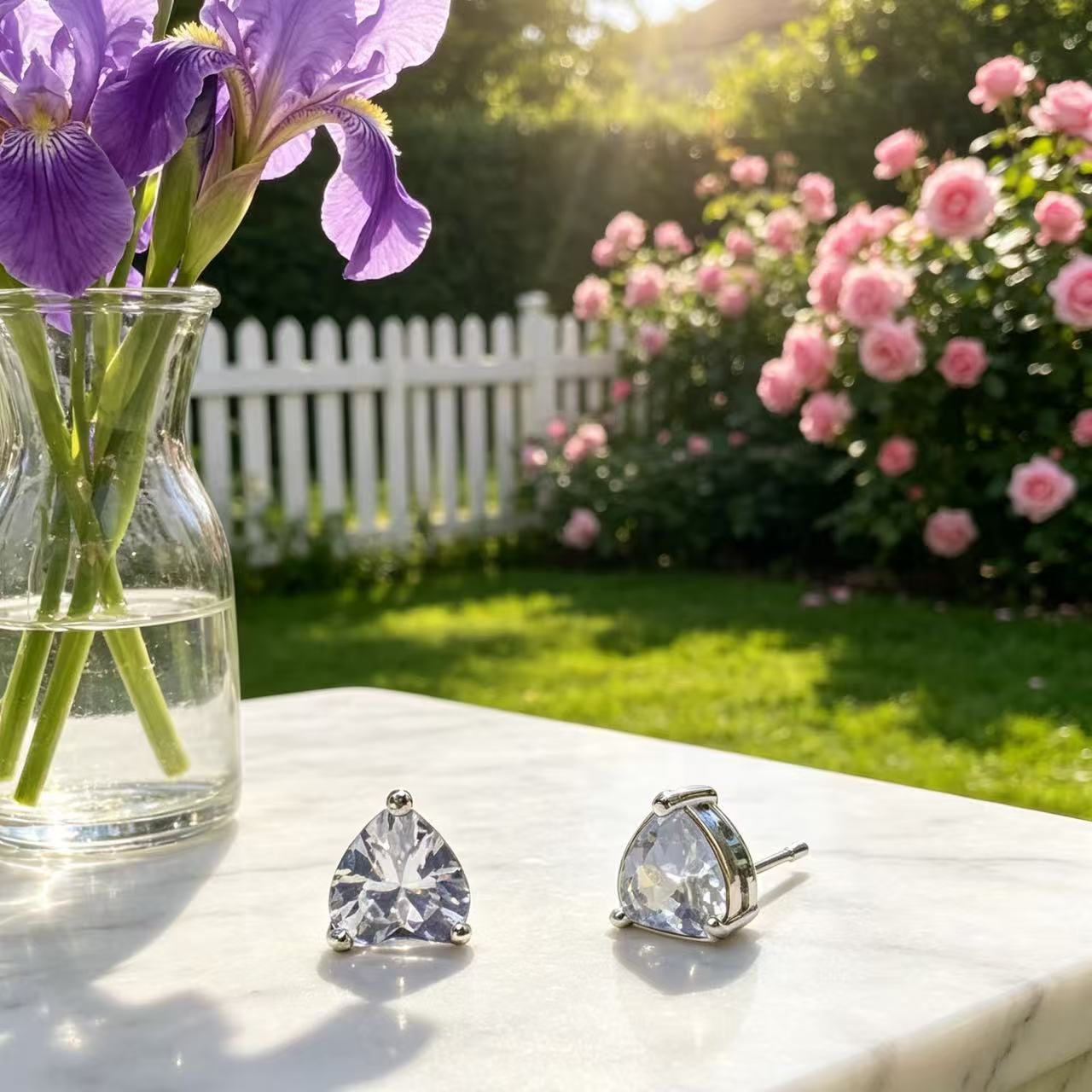 Popular Colorful Peach Heart Zircon Korean Earrings
