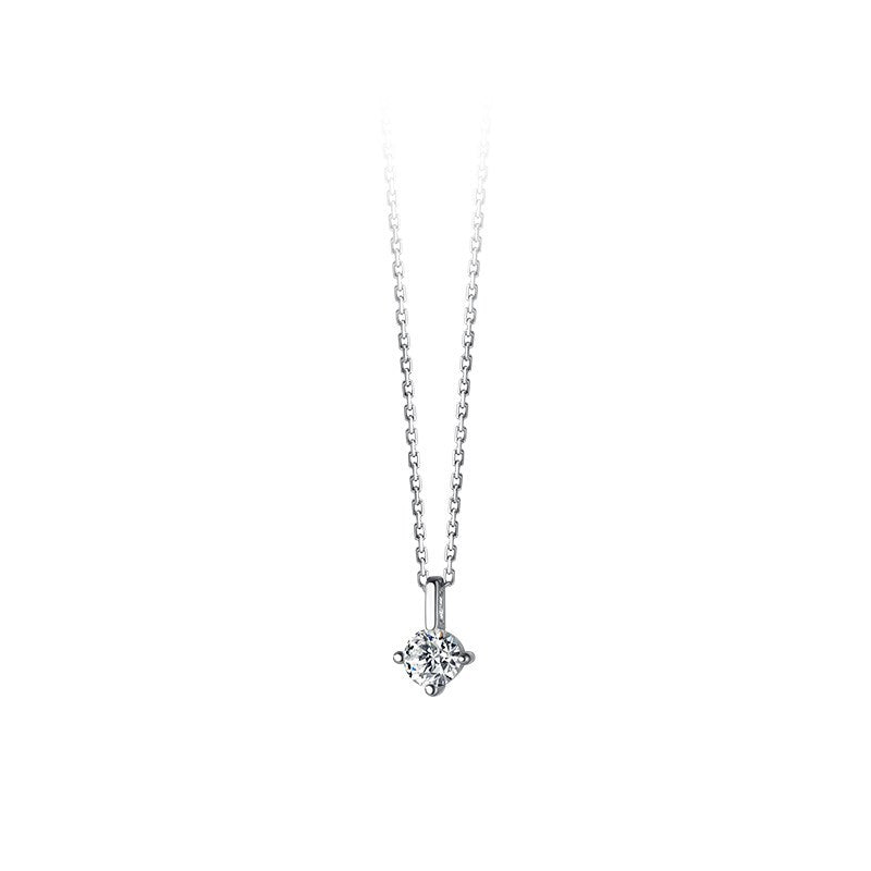 Sier Solitaire Simple Classic Style Clavicle Chain Diamond Inlaid Necklace