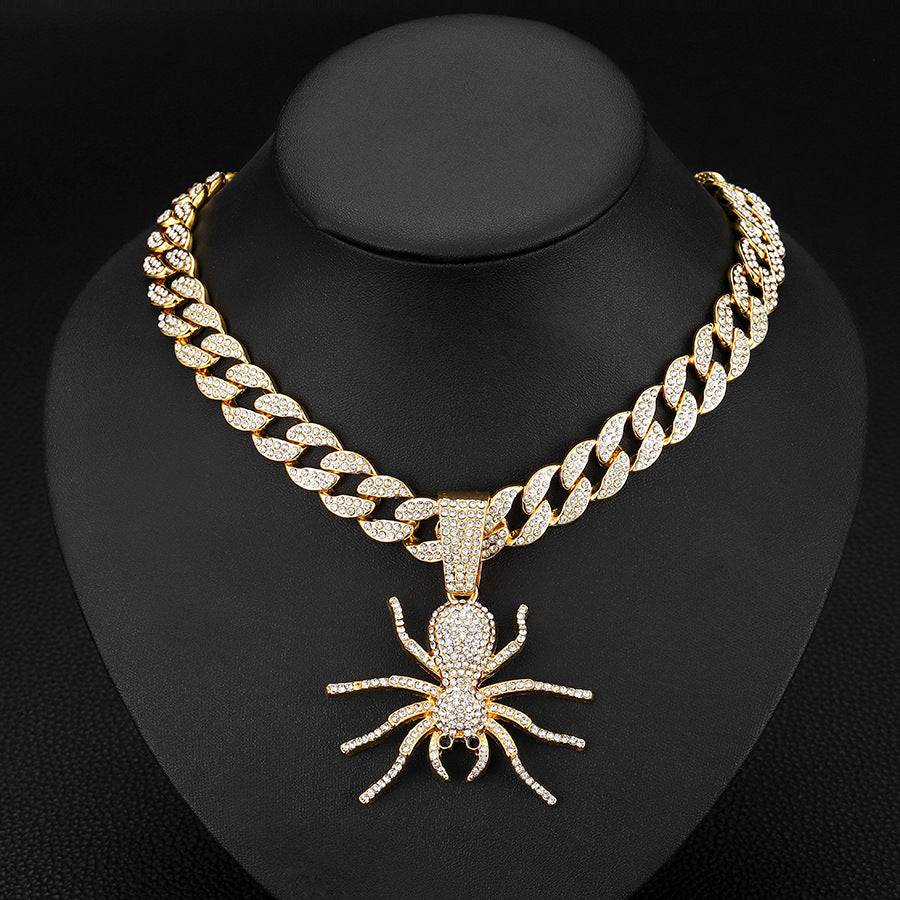 Hop Cool Full Diamond Spider Cuban Link Chain Necklaces