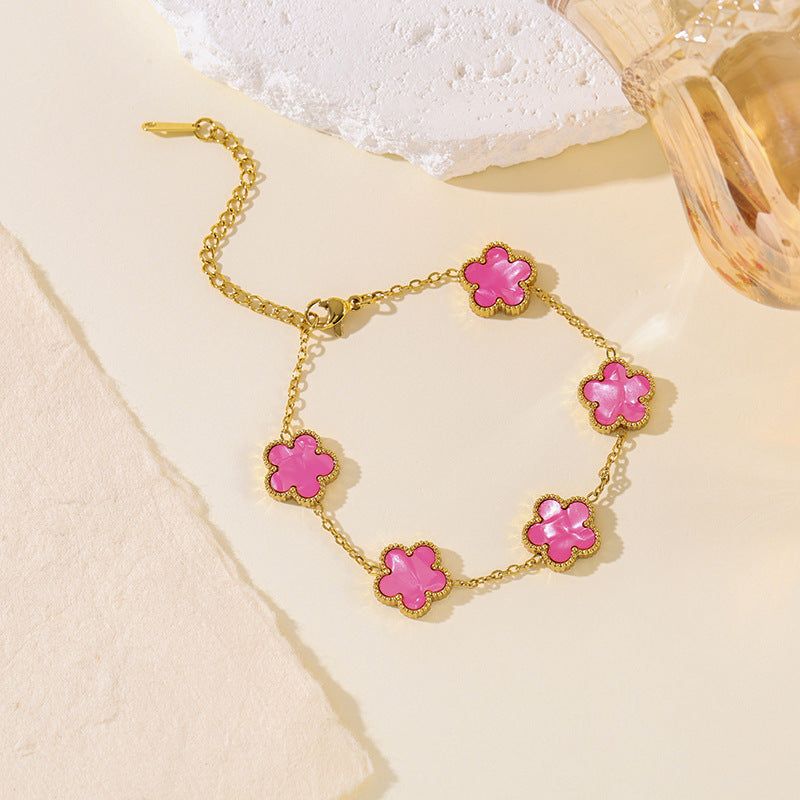 Parthenocissus Grass Pork Belly Five-leaf Light Luxury High-grade Female Stainless Bracelet