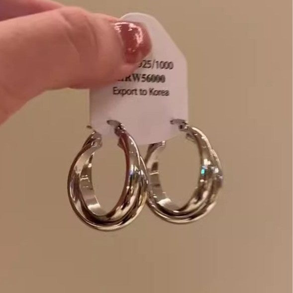 Korean Style Metal Sense Cross Double Geometry Ear Clip Female Earrings