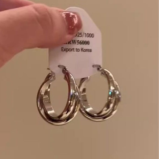 Korean Style Metal Sense Cross Double Geometry Ear Clip Female Earrings