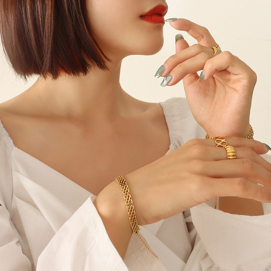 Women's Cool Strap Geometric Titanium Steel Gold Plated Bracelet