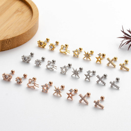 Thin Rod Micro Inlaid Zircon Twist Ball Earrings