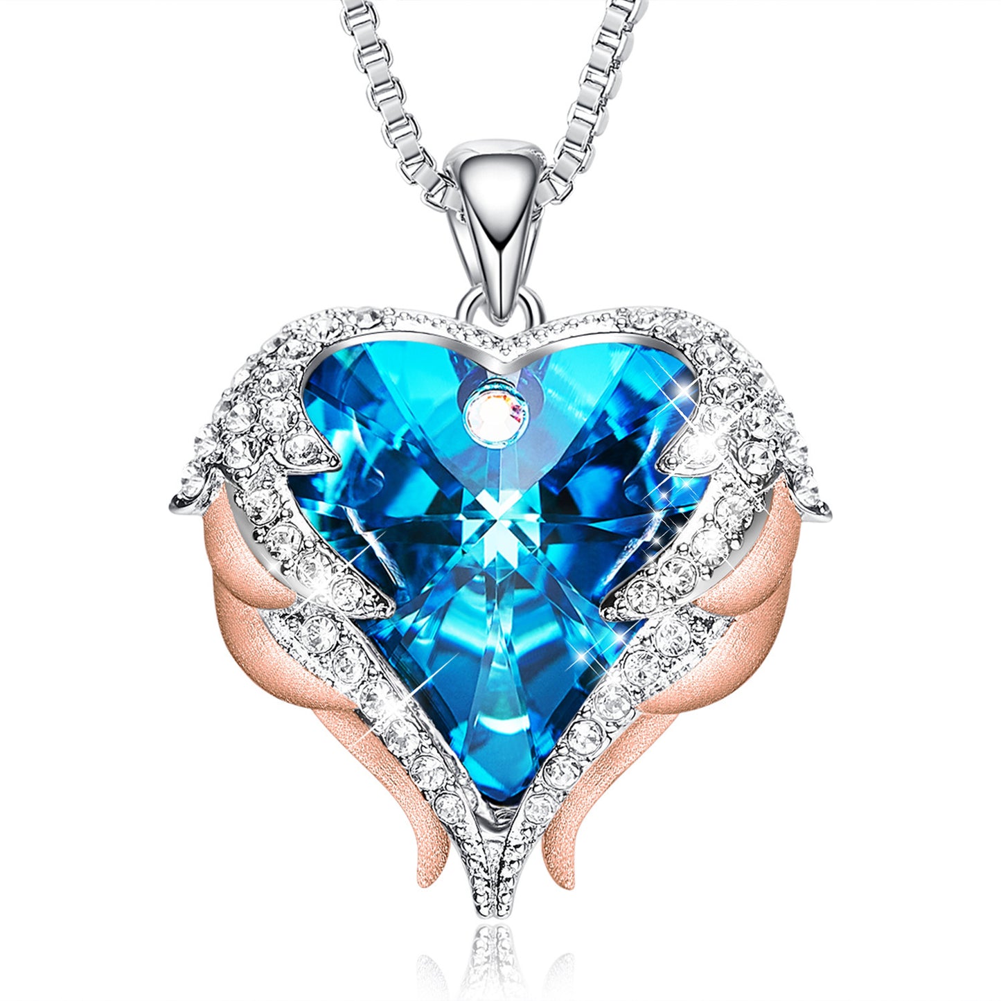 Ocean Heart Female Angel Wings Crystal Necklace