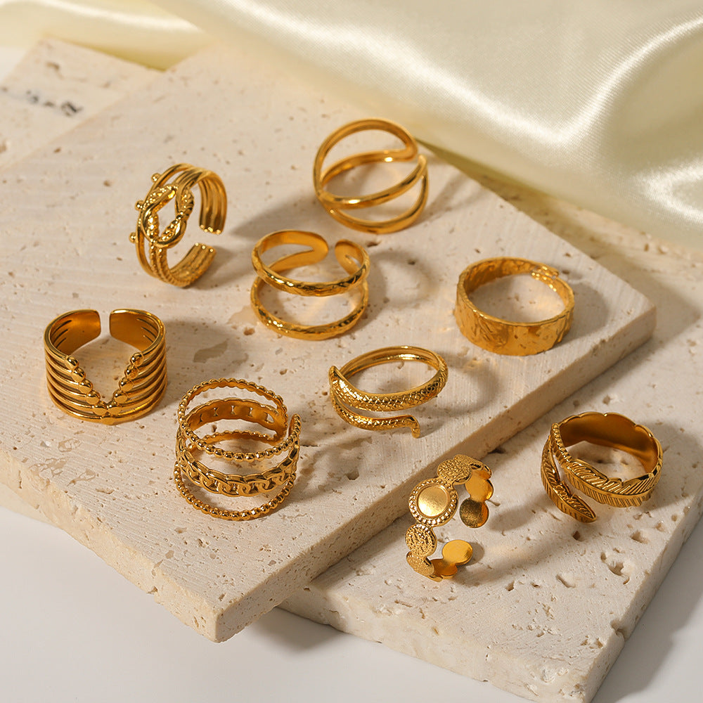 Minority Design Irregular Oil Pressure Gold Titanium Steel Open Female Rings