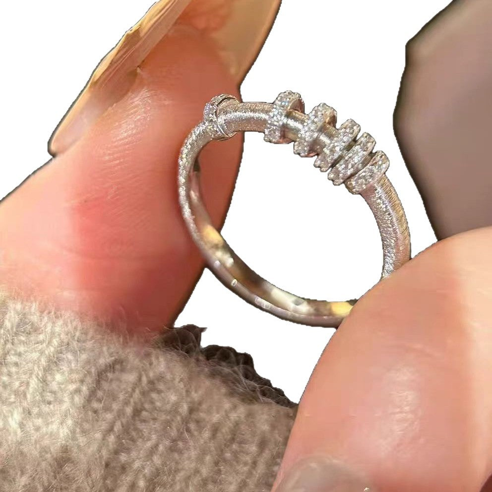 Brushed Interlocked Good Luck Comes Advanced Personality Ring