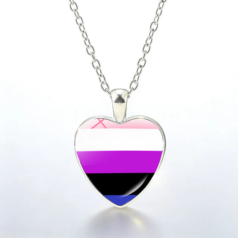 Multicolor Peach Heart Rainbow Pattern Time Gem Cabochon Necklaces