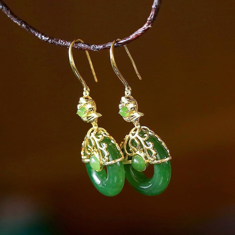 Women's Flower Ethnic Style Ancient Han Chinese Clothing Cheongsam Long Ear Earrings