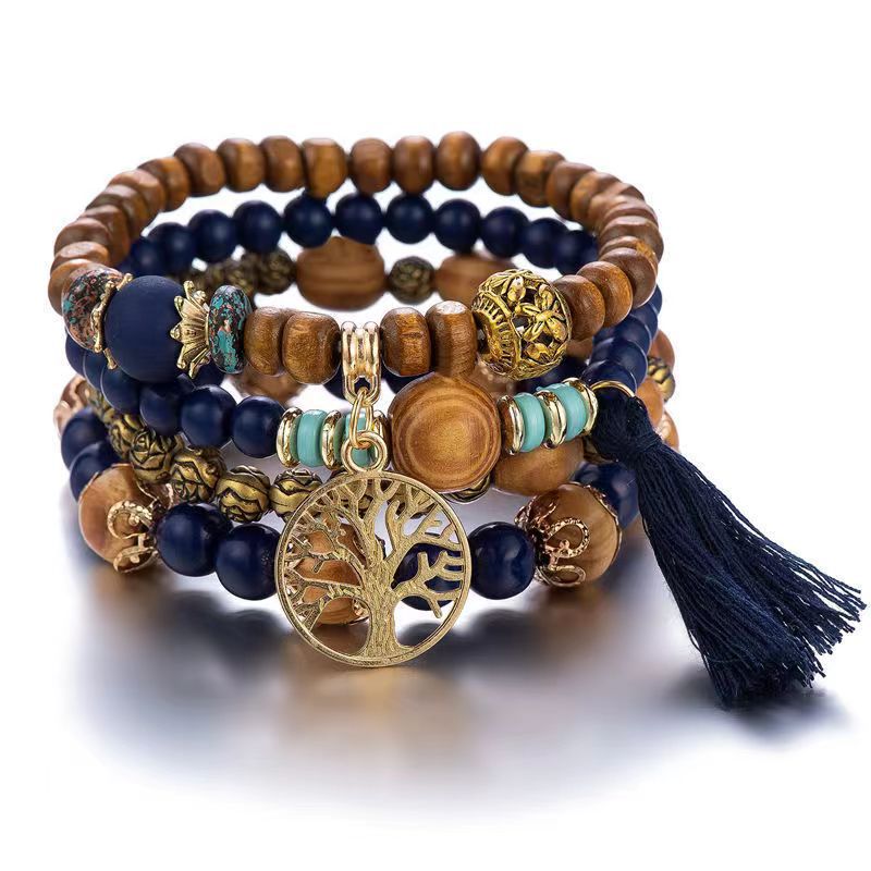 Bohemian Style Wooden Bead Beaded Elastic Bracelets