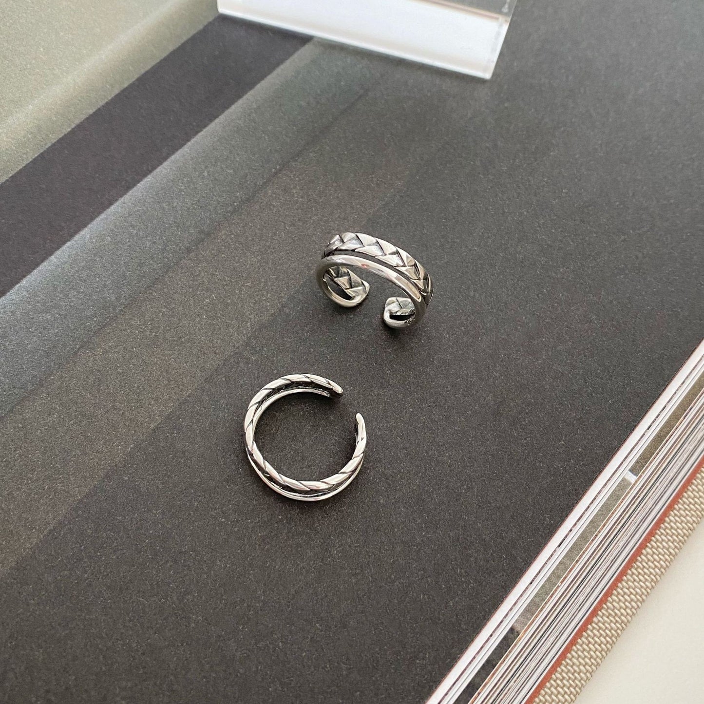 Twist Open-end Little Finger Simple Trendy Distressed Niche Rings