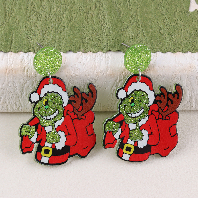 Christmas Niche Green Strange Acrylic Cartoon Earrings