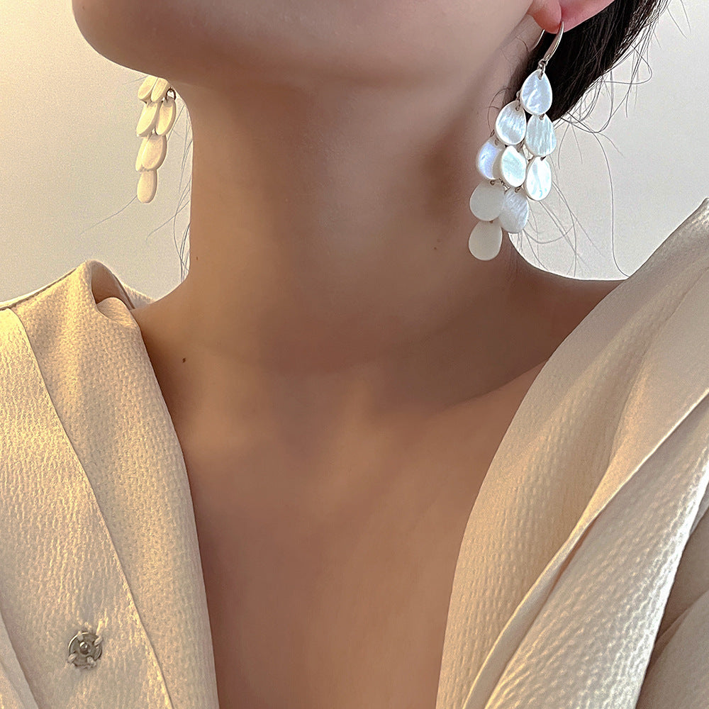 Water Drop Shell Patch Female Trendy Long Earrings