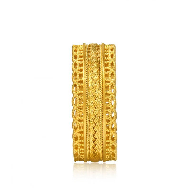 Women's Yellow Golden Oriental Ancestor Waist Wrap Wide Hollow Lace Skirt Rings
