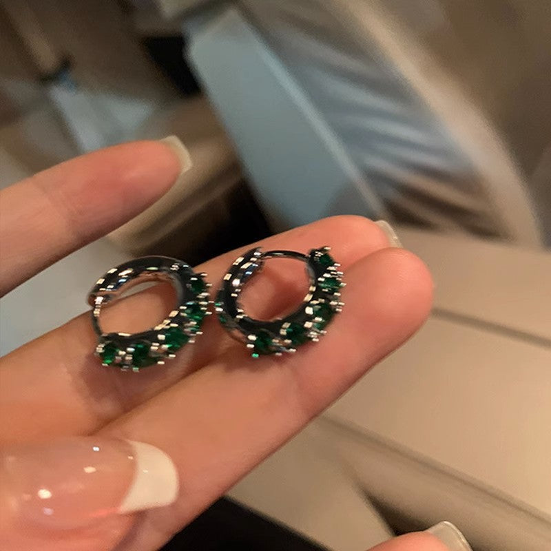 Women's Emerald Refined Zircon Super Popular Hoop Trendy High-grade Ear Buckle