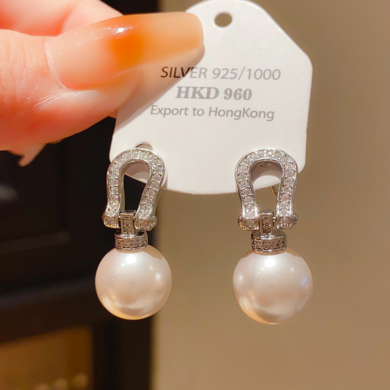 Women's Style Refined Zircon Flower Pearl Light Luxury High-grade Ear Earrings