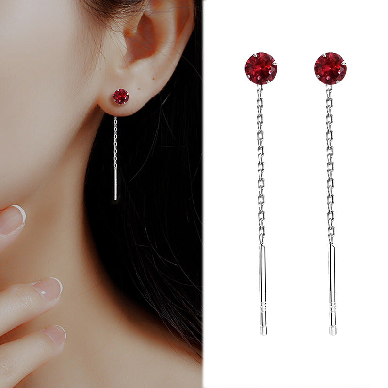 Women's Sterling Sier Inlaid Hanging Temperament Wild Color Zircon Earrings