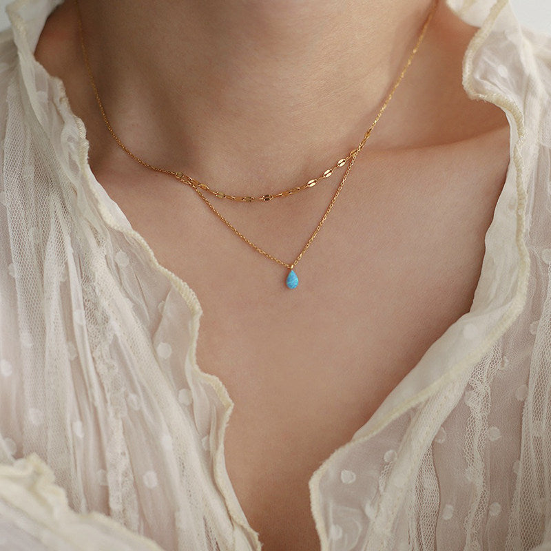 Small Blue Tears Chain Bo Water Drop Titanium Steel Artificial Necklace