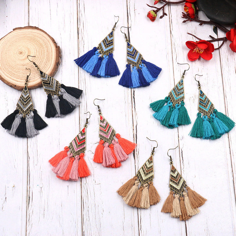Yunnan Travel Tassel Personalized Ethnic Style Geometric Ear Earrings