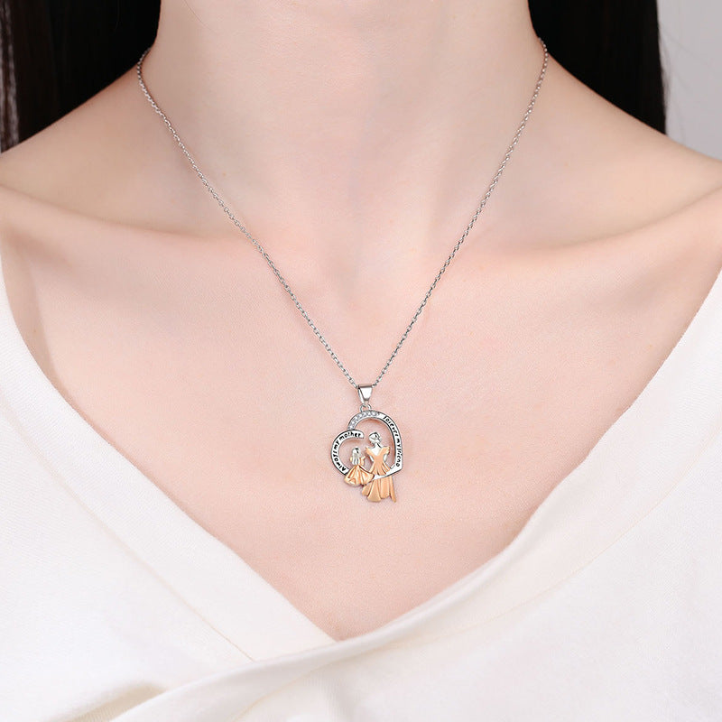 Day Gift Creative Heart-shaped Two-color Electroplated Zircon Personality Affordable Necklaces
