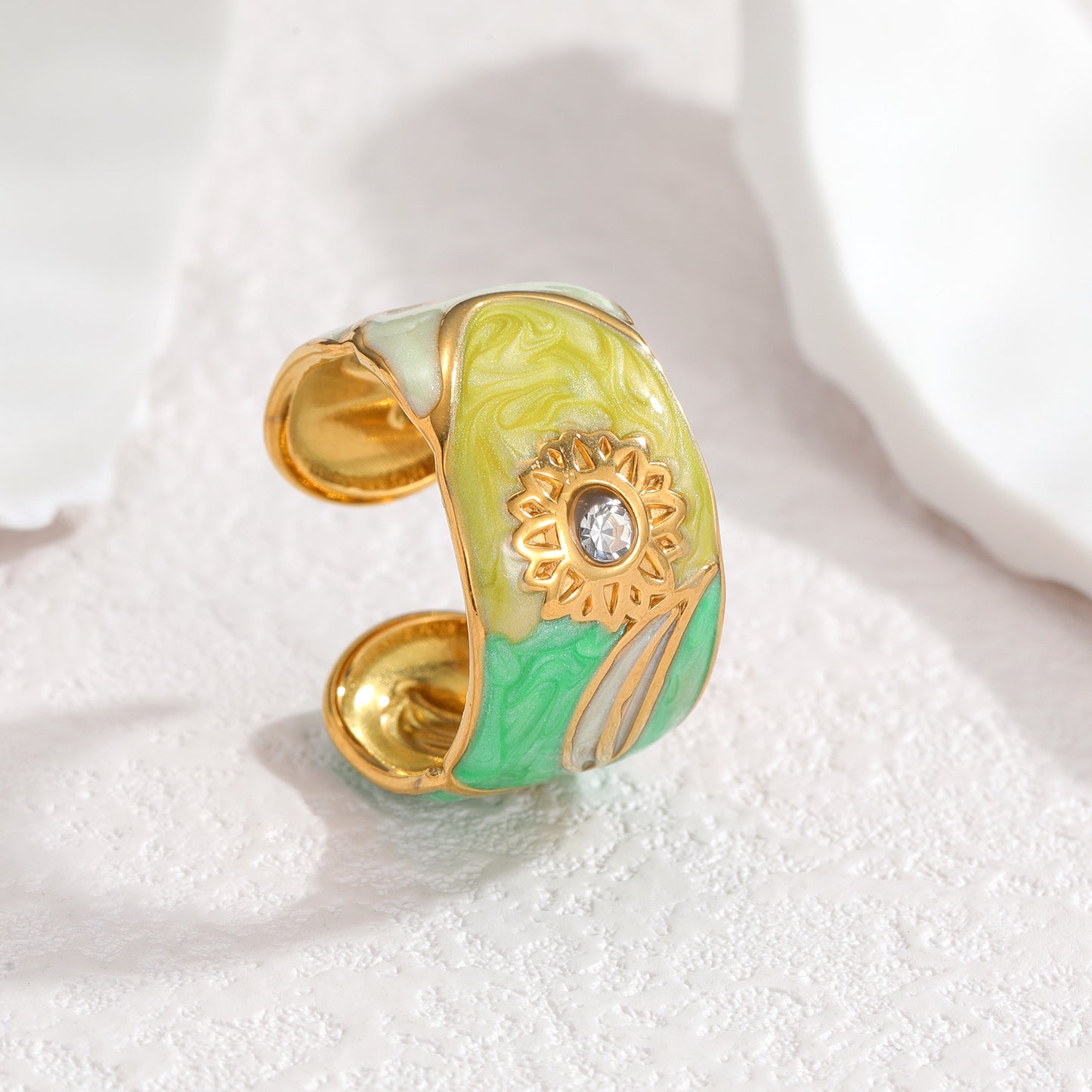Enamel Open Light Luxury High-grade Flower Rings