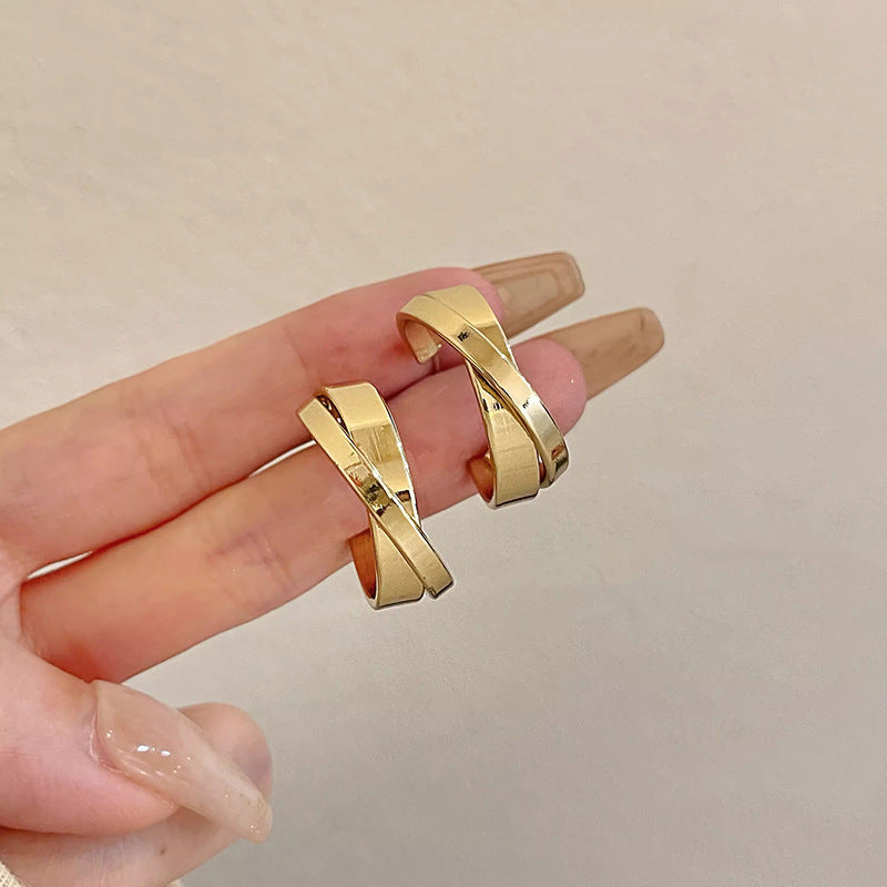 Women's French Style Metal Elegant High-grade Sier Pin Ear Slim Round Earrings