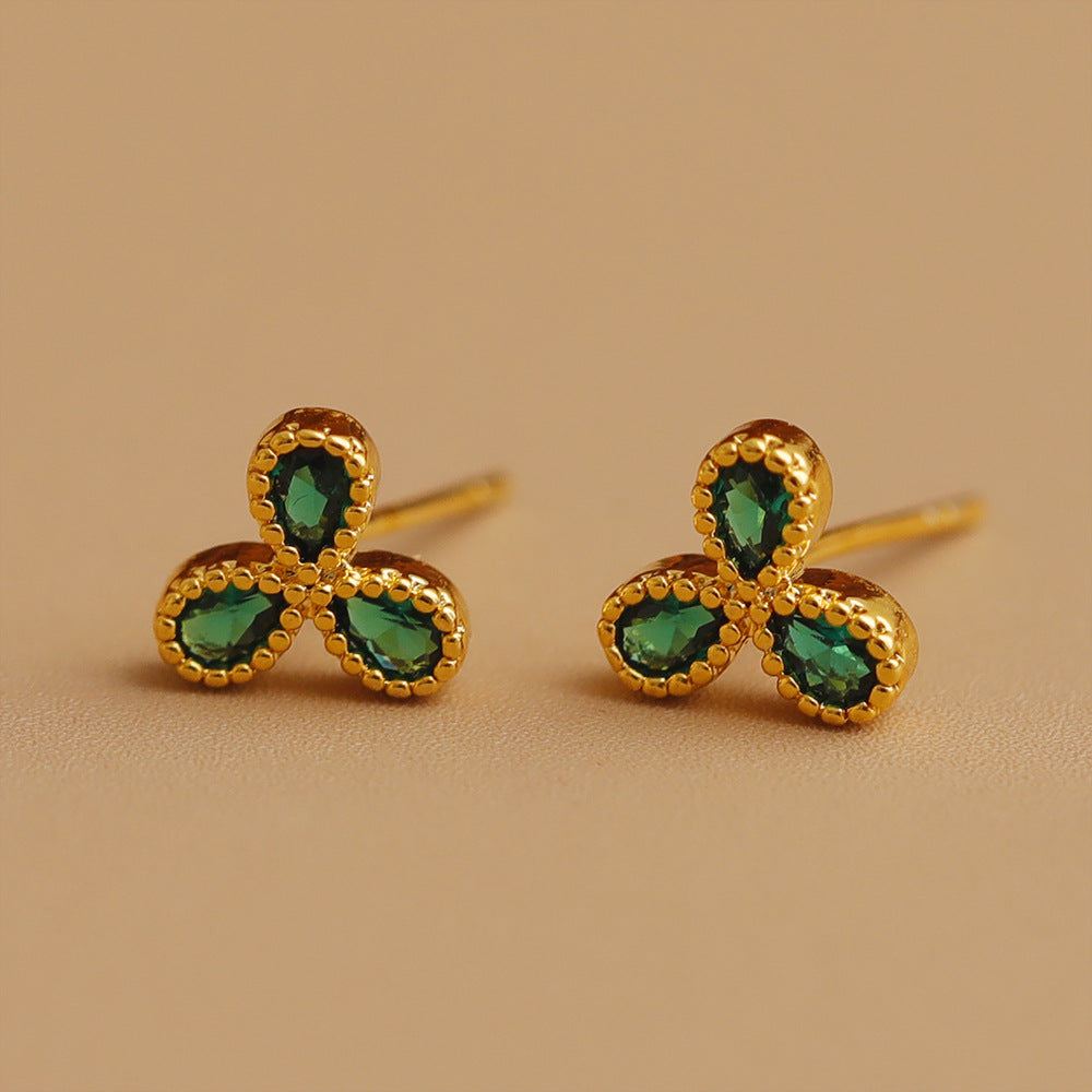 Small Clover Emerald Fairy French Entry Earrings