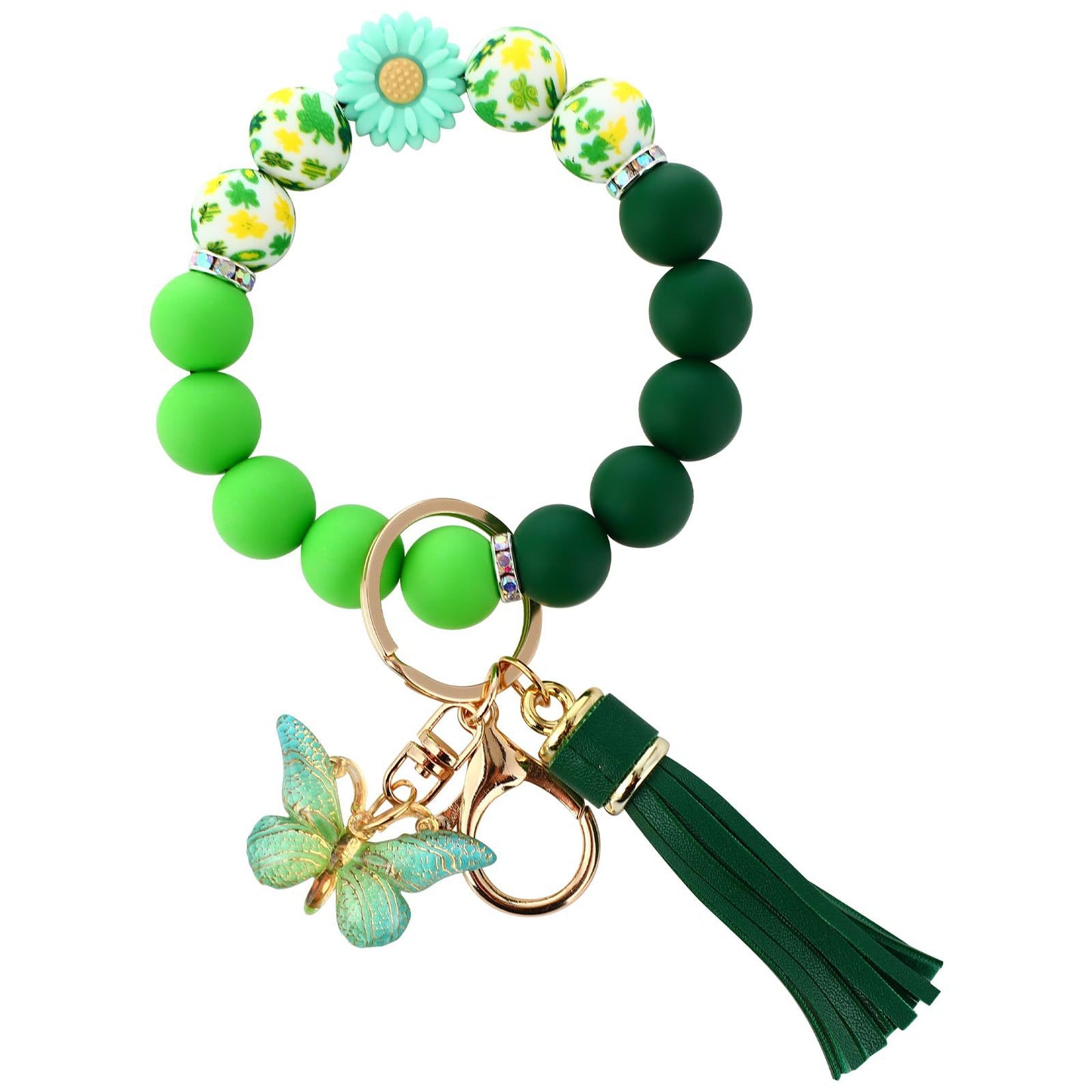 Silicone Beads Beaded Key Butterfly Tassel Bracelet