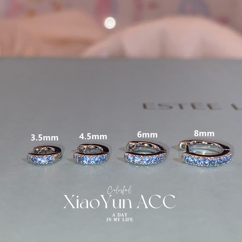 Simple Blue Zircon Straight Needle Ear Female Edge Stud Earrings