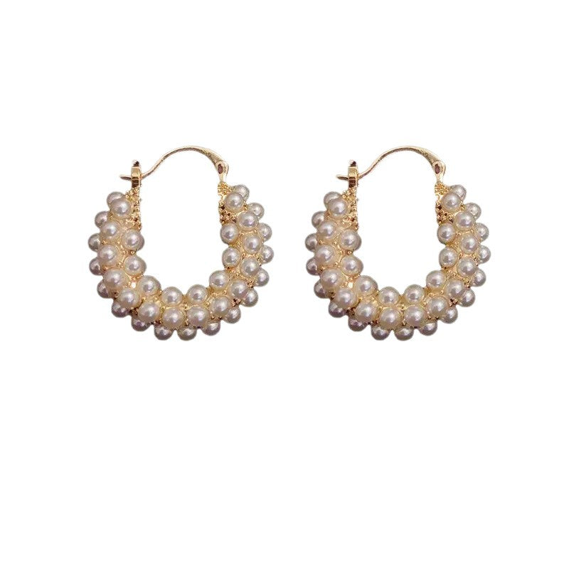 Style Exquisite Geometric Full Pearl Clip Fashion Ear Buckle