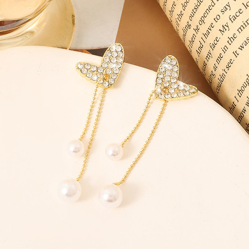 Korean Style Simple Vintage Pearl High-grade Ear Tassel Female Niche Earrings