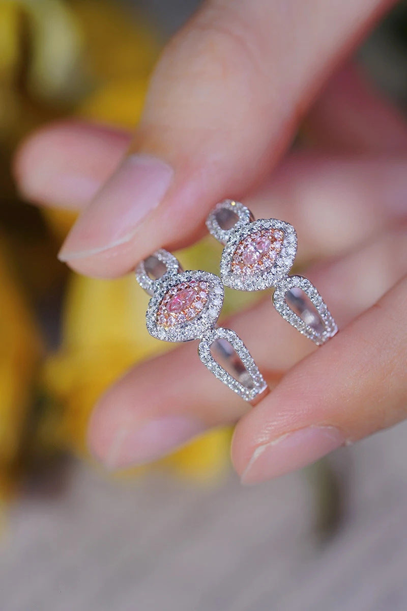 Pink Crystal Hao Diamond Egg-shaped Angel Wings Female Ring