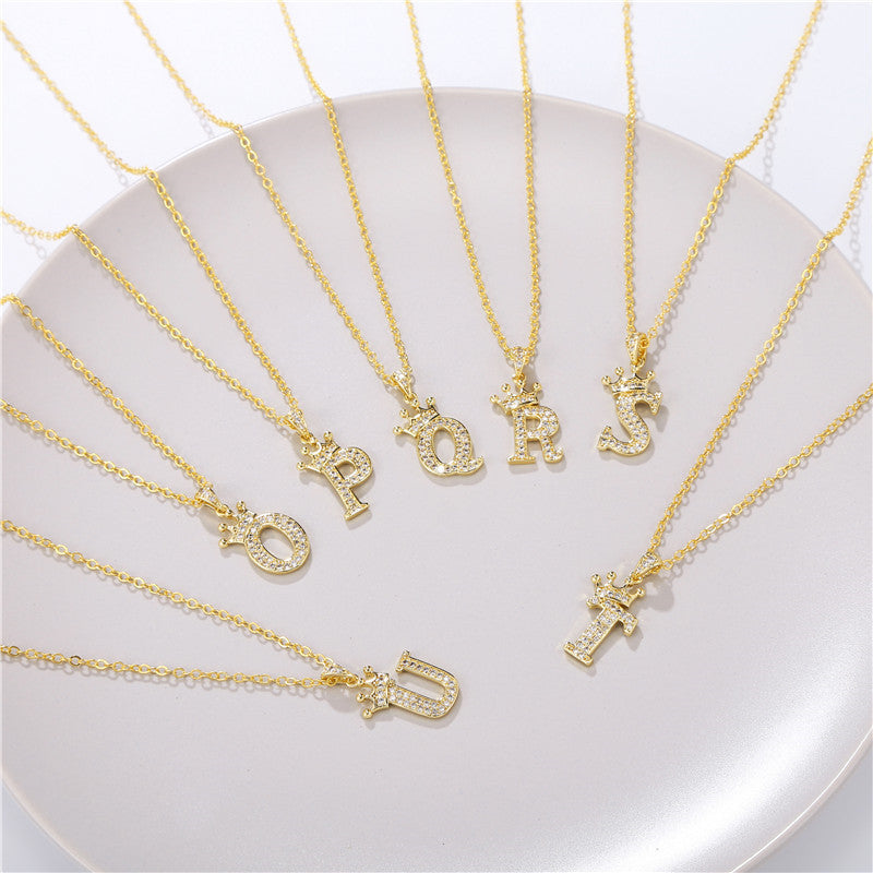 Zircon Crown English Letter Design Gold Clavicle Necklace