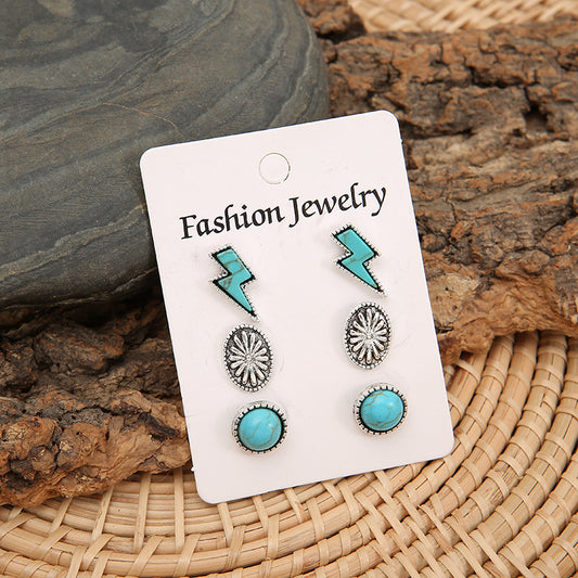 Turquoise Bohemian Lightning Pumpkin Flowers Alloy Earrings