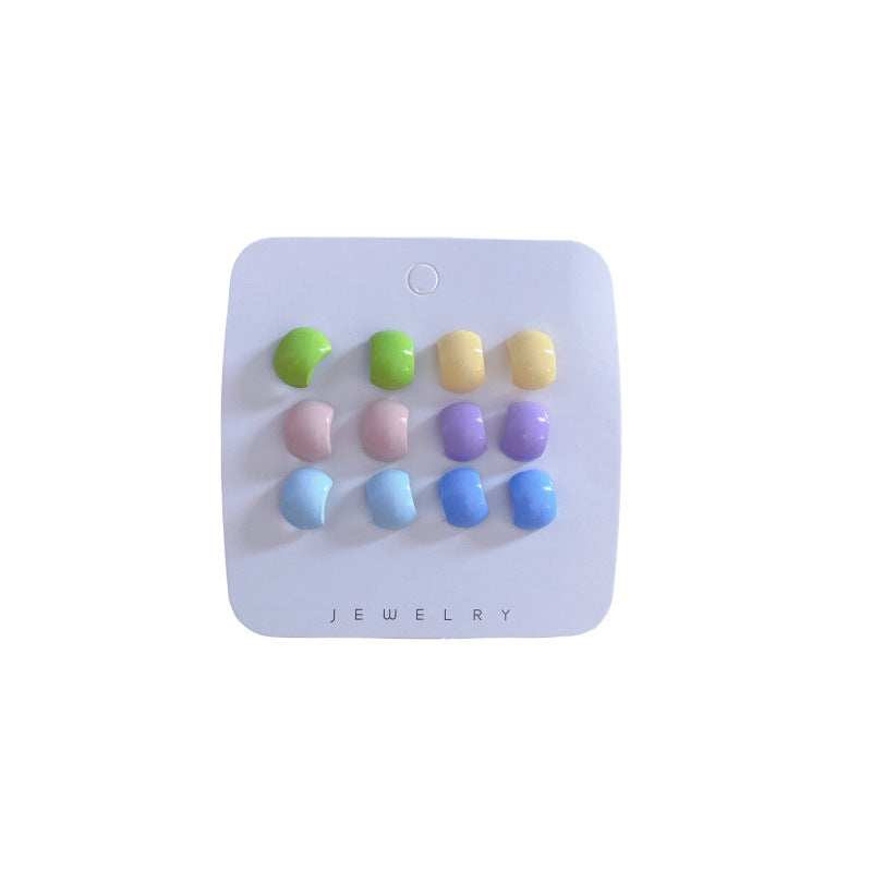Color Series Small Shaped Sier Ear Bone Versatile Fashion Geometry Stud Earrings