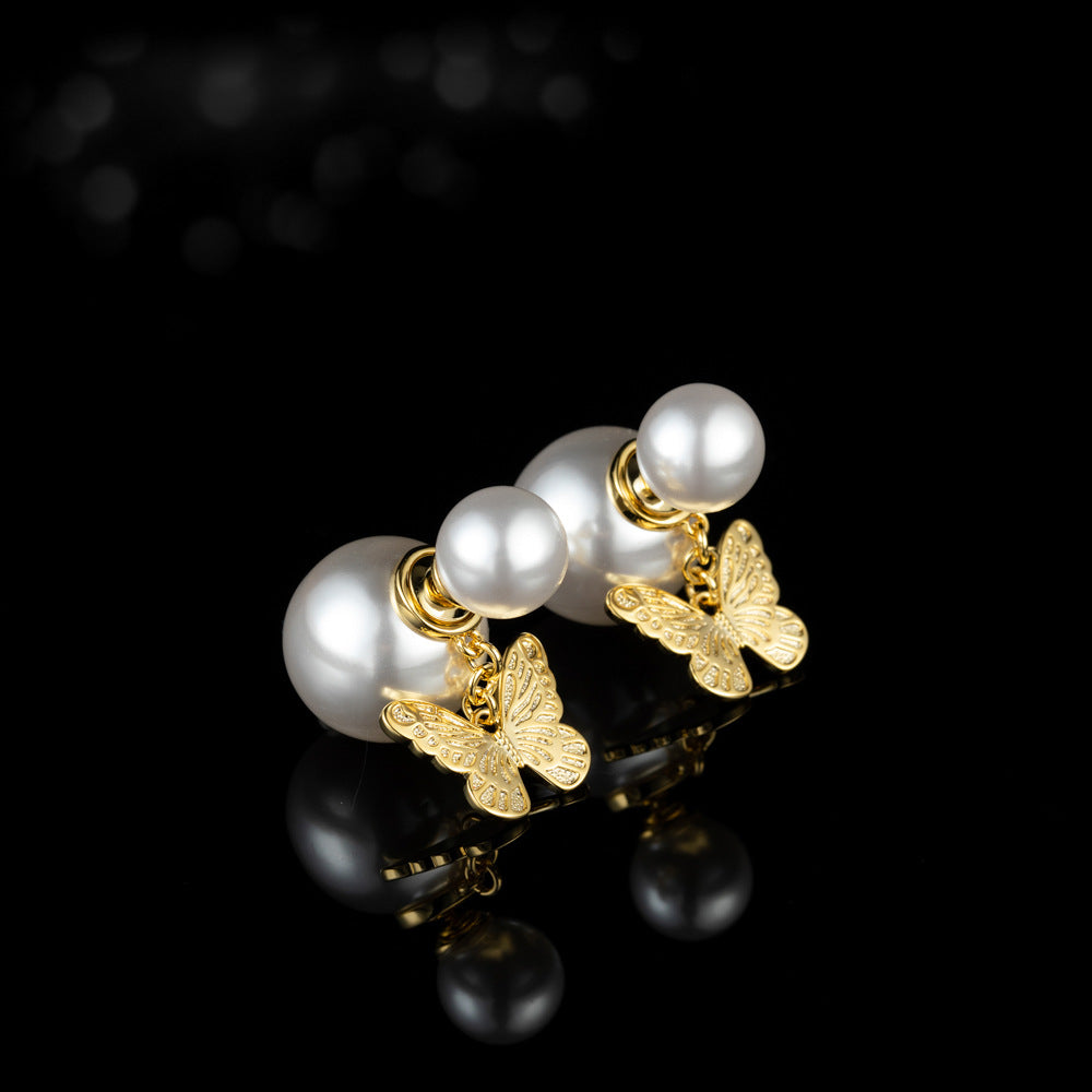 Pearl Butterfly Fashion Affordable Luxury Style Hollow Niche High-grade Stud Earrings